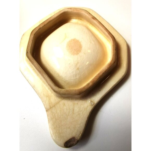 Vtg  60s Japanese Tea Caddy Jar Lidded Octagon Cream Cherry Blossom Sunburst - Picture 7 of 10